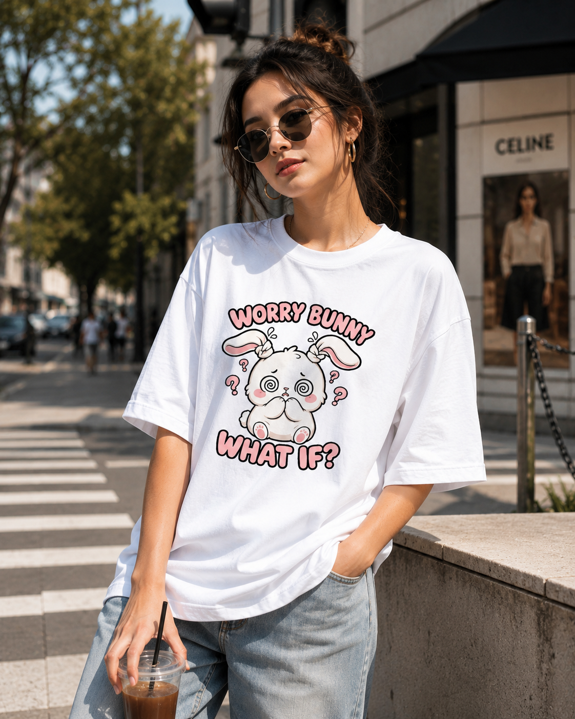 Worry Bunny What If? Cute Anxiety Bunny Graphic T-Shirt | Funny Overthinking Rabbit Tee