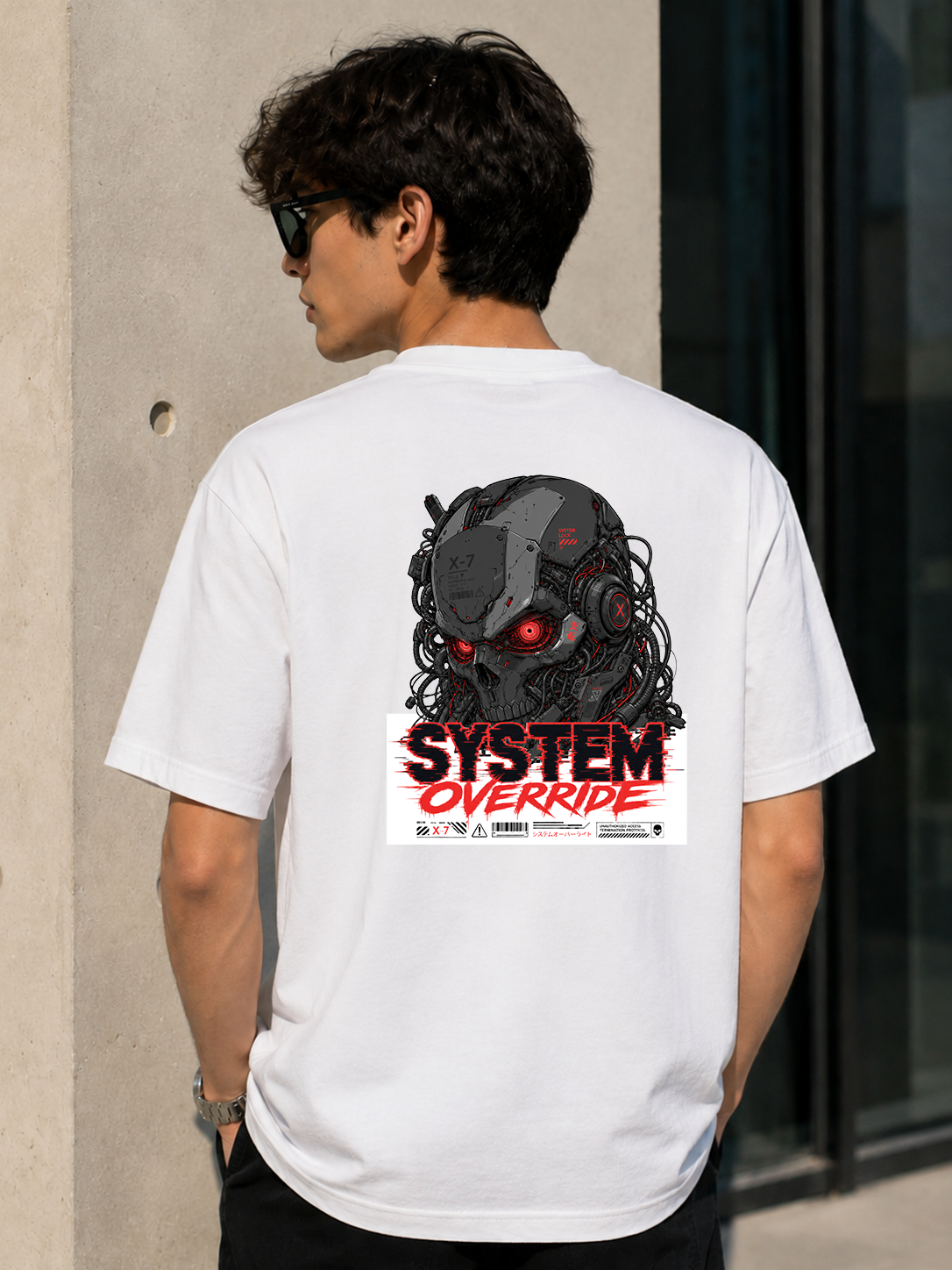 System Override Cyber Skull Back Print T-Shirt